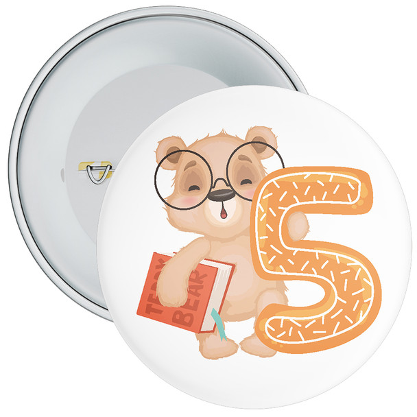 Bear 5th Birthday Badge - Age 5 Badge - Boy / Girl