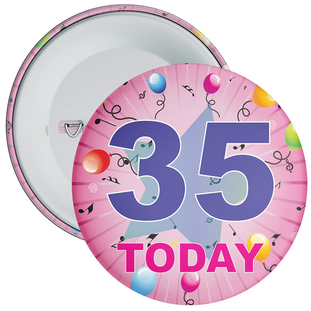 35th Birthday Badge Pink