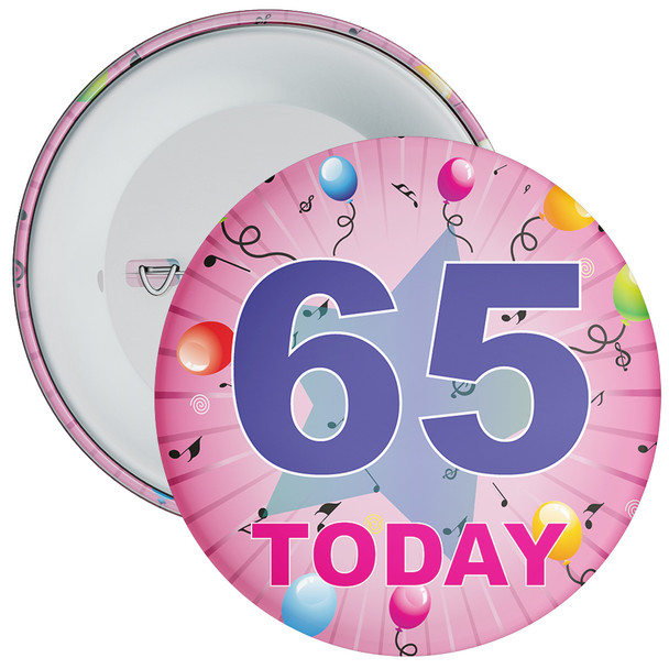 65th Birthday Badge Pink