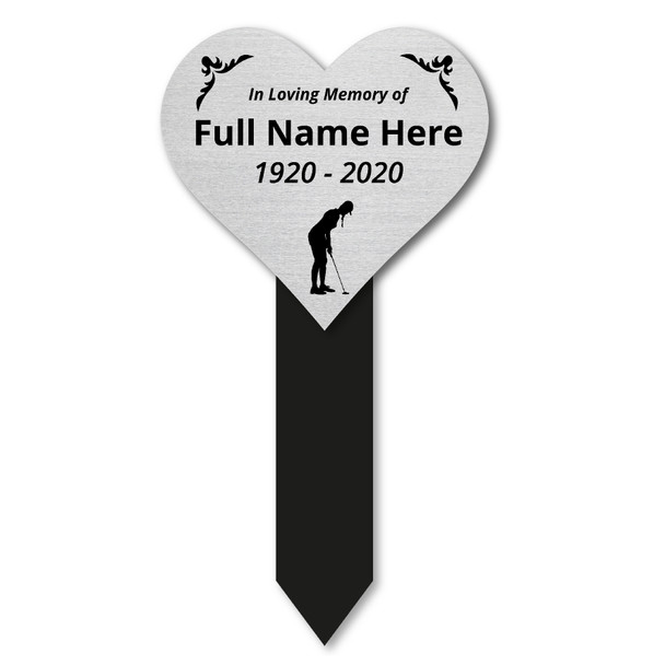 Personalised Memorial Plaque - Heart In Memory Plaque - Female Golfer