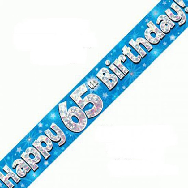 Happy 65th Birthday Blue Holographic Banner