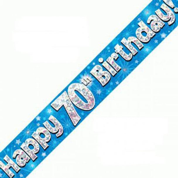 Happy 70th Birthday Blue Holographic Banner