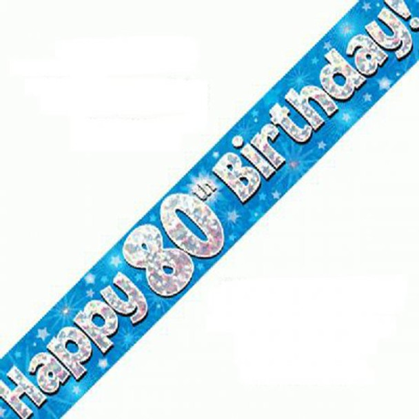 Happy 80th Birthday Blue Holographic Banner