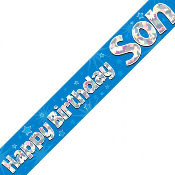 Happy Birthday Son Blue Holographic Banner