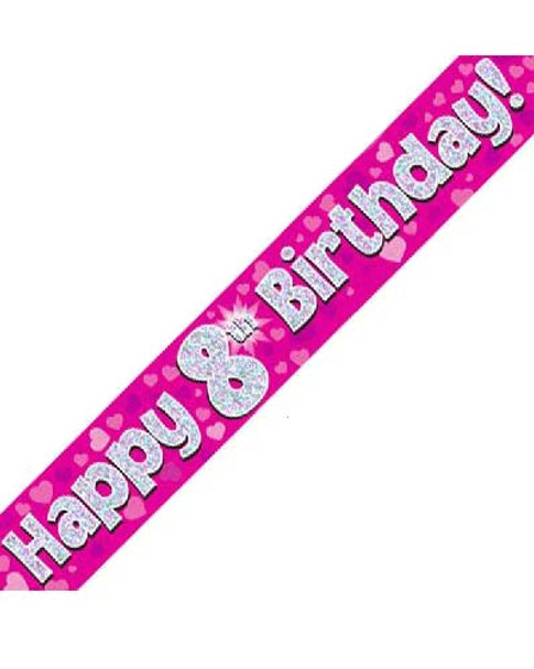 Happy 8th Birthday Pink Holographic Banner