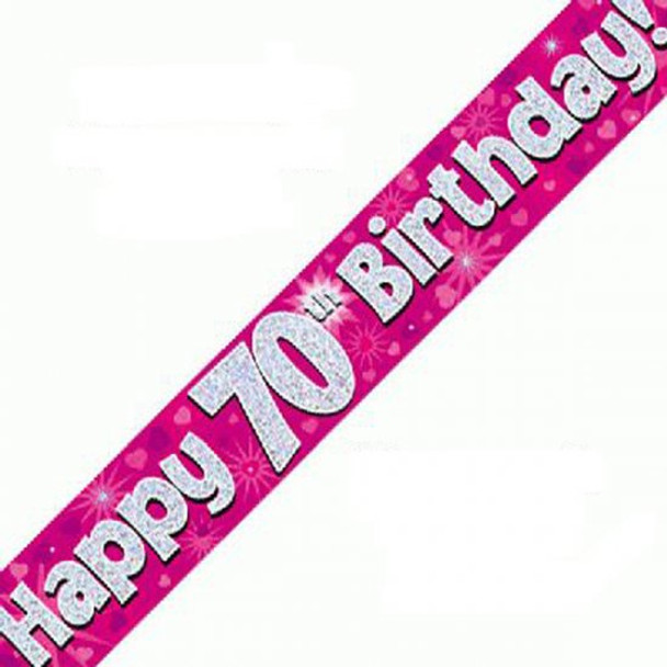 Happy 70th Birthday Pink Holographic Banner