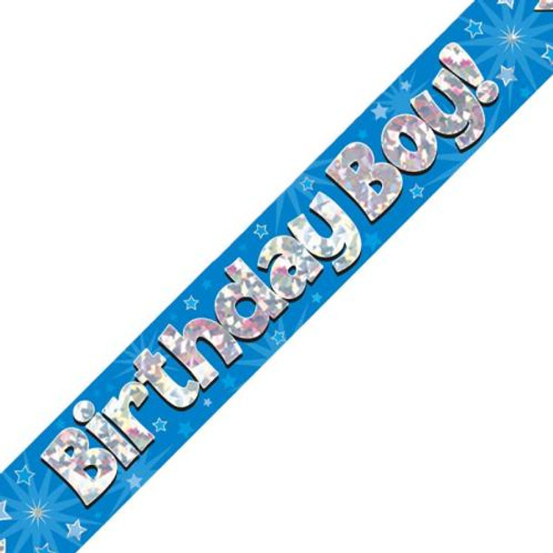 Birthday Boy Blue Holographic Banner