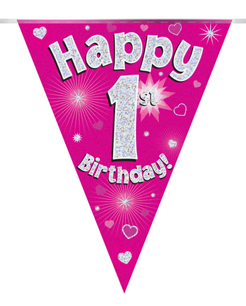Happy 1st Birthday Bunting Pink Holographic