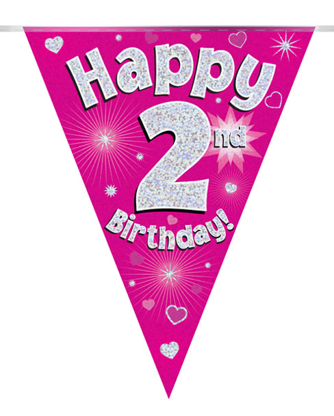 Happy 2nd Birthday Bunting Pink Holographic
