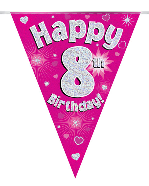 Happy 8th Birthday Bunting Pink Holographic
