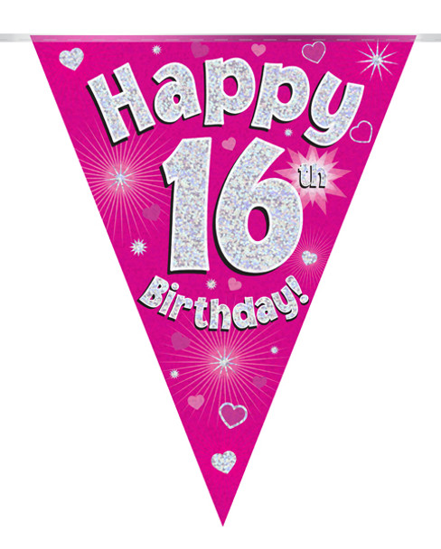 Happy 16th Birthday Bunting Pink Holographic