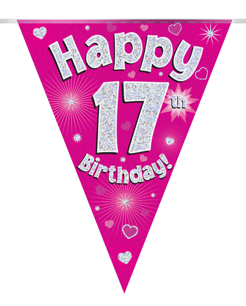 Happy 17th Birthday Bunting Pink Holographic