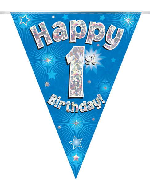 Happy 1st Birthday Bunting Blue Holographic