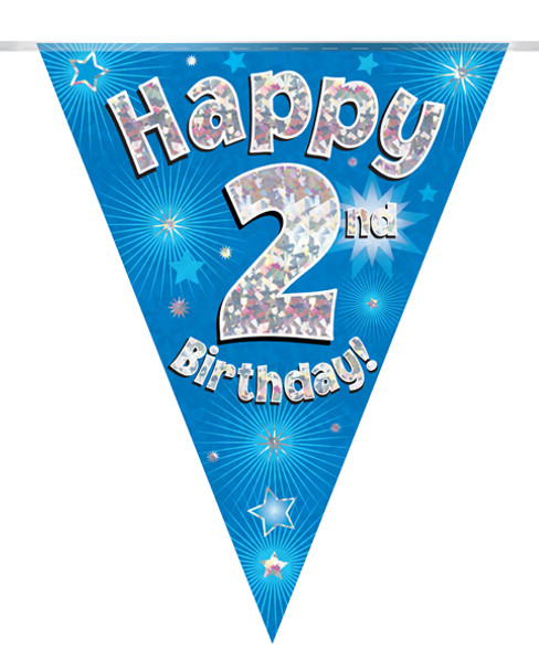 Happy 2nd Birthday Bunting Blue Holographic