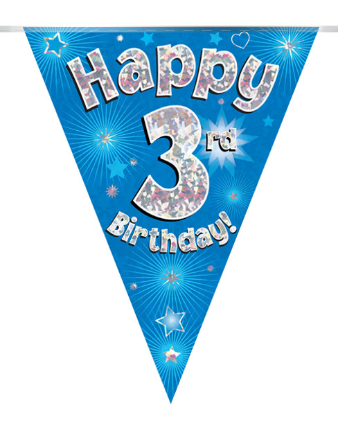 Happy 3rd Birthday Bunting Blue Holographic