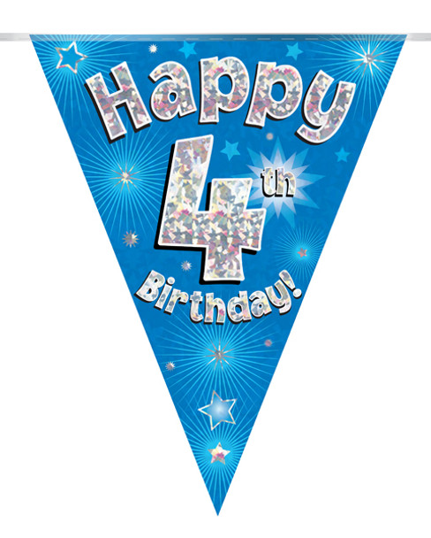 Happy 4th Birthday Bunting Blue Holographic