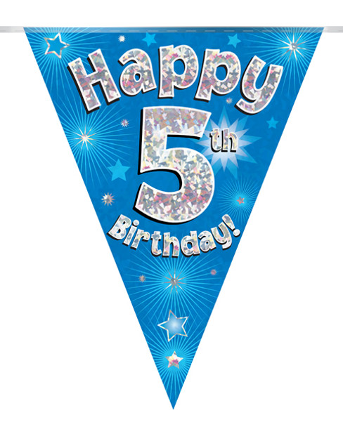 Happy 5th Birthday Bunting Blue Holographic