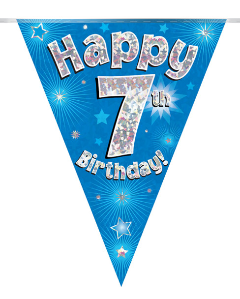 Happy 7th Birthday Bunting Blue Holographic