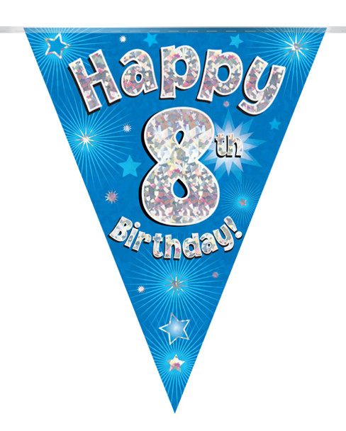 Happy 8th Birthday Bunting Blue Holographic