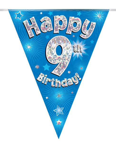 Happy 9th Birthday Bunting Blue Holographic