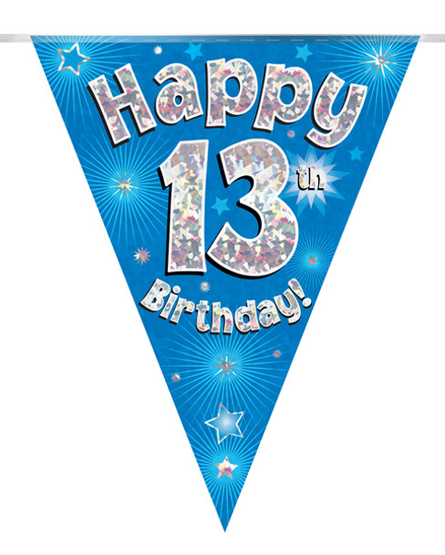 Happy 13th Birthday Bunting Blue Holographic