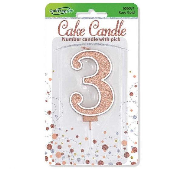 3 Rose Gold Glitter Cake Candle