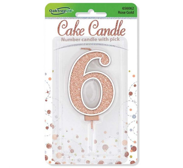 6 Rose Gold Glitter Cake Candle