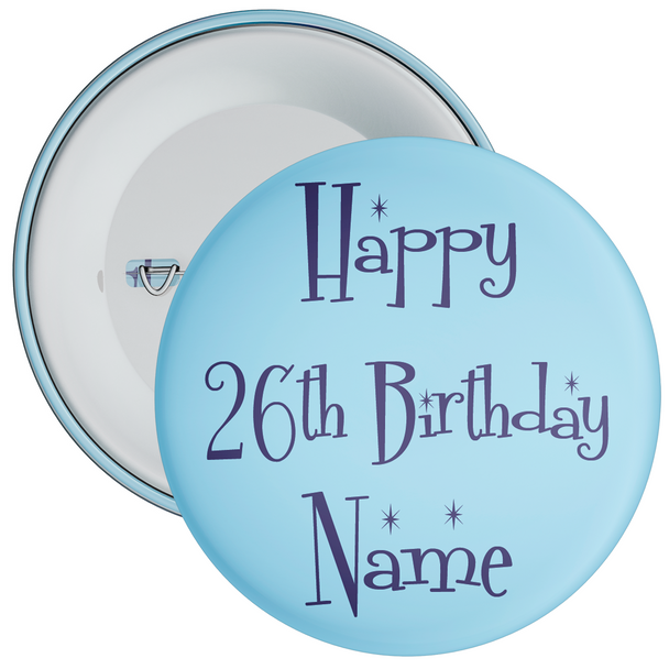 26th Birthday Blue Personalised Birthday Badge