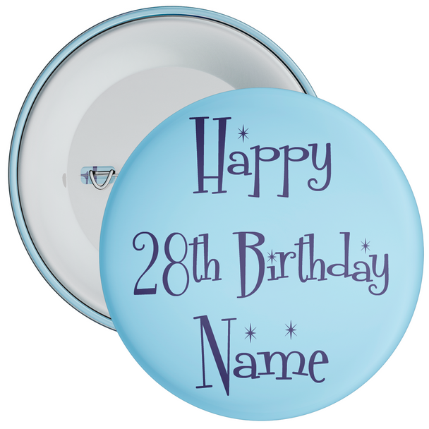 28th Birthday Blue Personalised Birthday Badge