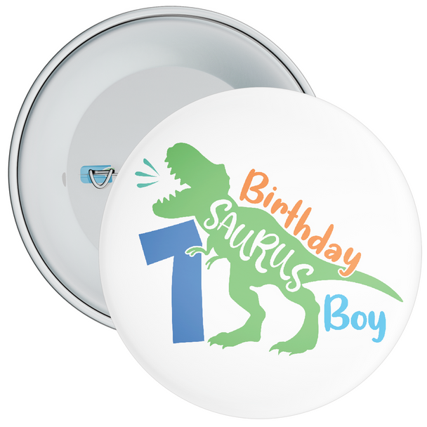 7th Birthday Boy Dinosaur Birthday Badge - Age 7 Badge - Green / White - Boy