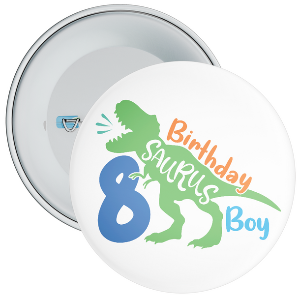 8th Birthday Boy Dinosaur Birthday Badge