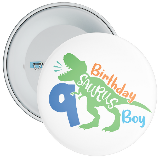 9th Birthday Boy Dinosaur Birthday Badge