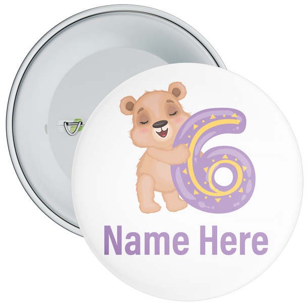 Personalised Bear 6th Birthday Badge