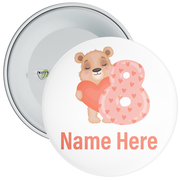 Personalised Bear 8th Birthday Badge