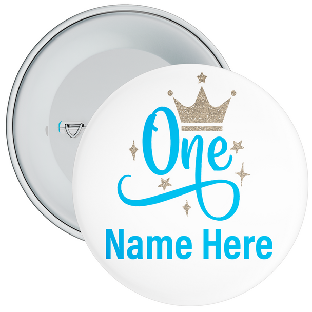 Personalised Crown 1st Birthday Badge Blue - Age 1 Badge - Blue - Boy