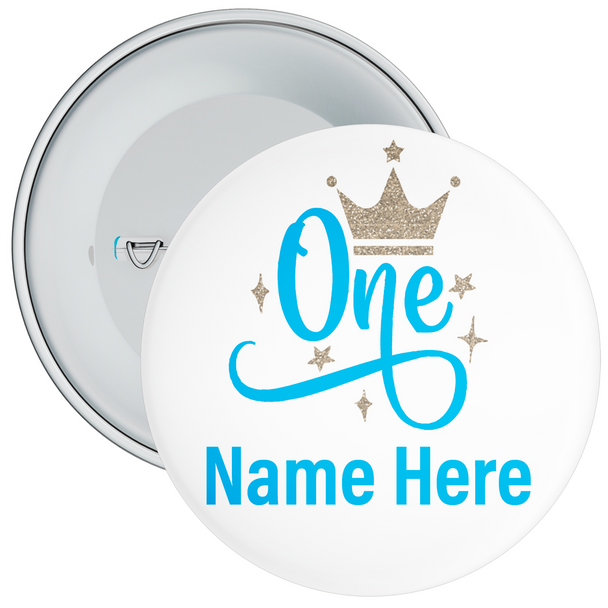 Personalised Crown 1st Birthday Badge Blue