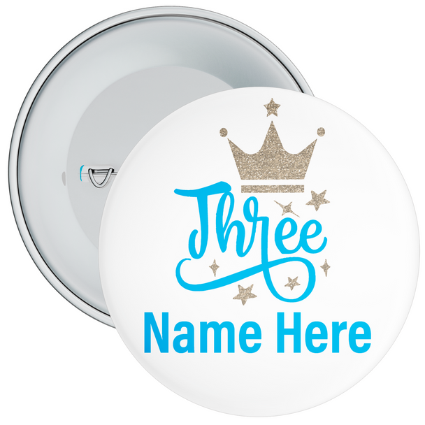 Personalised Crown 3rd Birthday Badge Blue