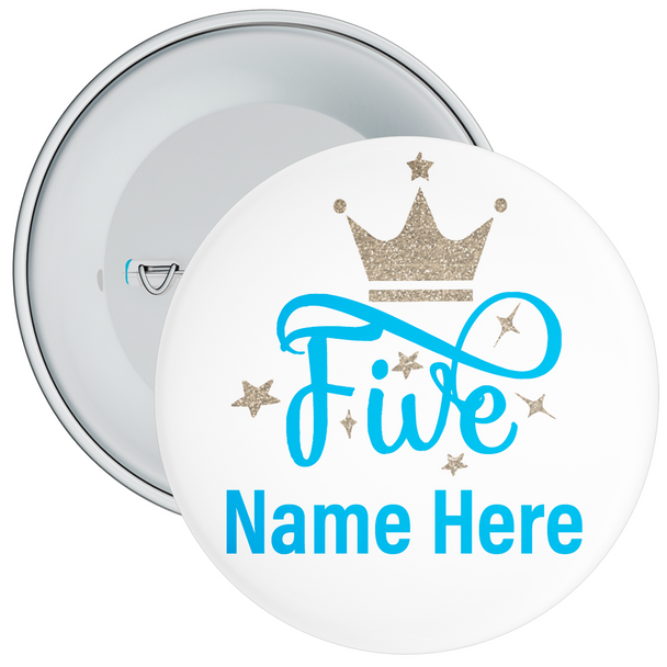 Personalised Crown 5th Birthday Badge Blue - Age 5 Badge - Blue - Boy