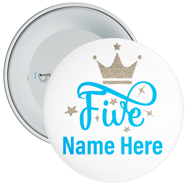 Personalised Crown 5th Birthday Badge Blue