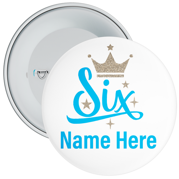 Personalised Crown 6th Birthday Badge Blue