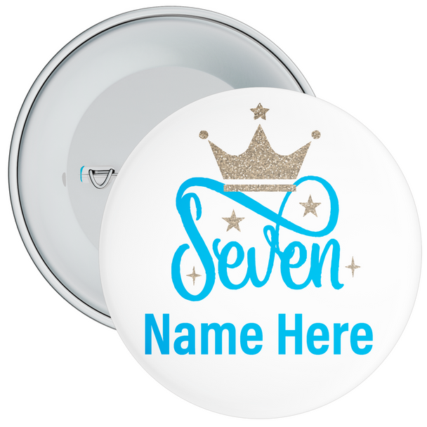Personalised Crown 7th Birthday Badge Blue - Age 7 Badge - Blue - Boy