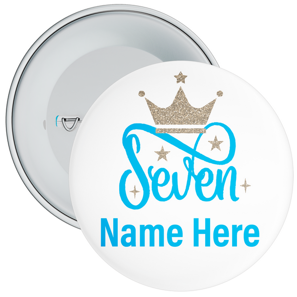 Personalised Crown 7th Birthday Badge Blue