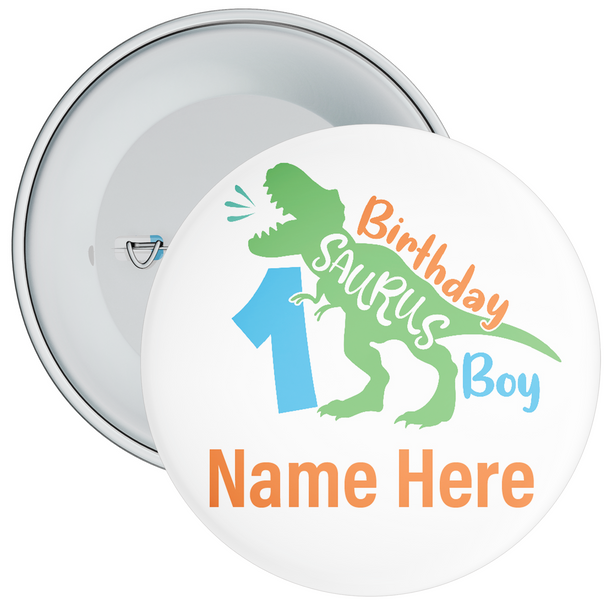 Personalised 1st Birthday Boy Dinosaur Birthday Badge