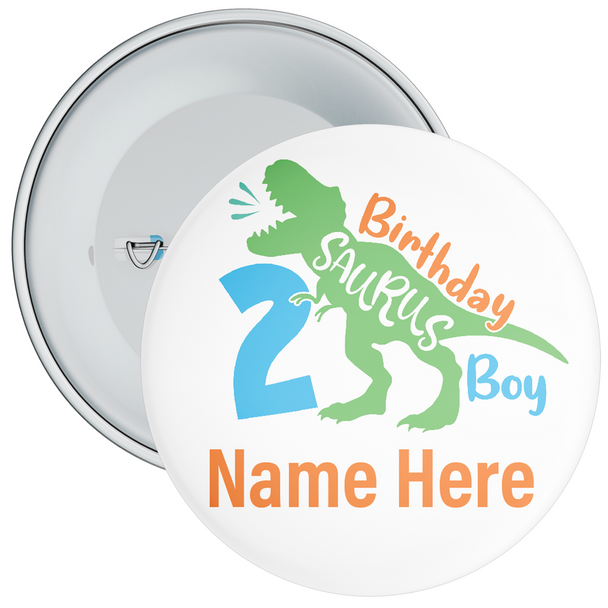 Personalised 2nd Birthday Boy Dinosaur Birthday Badge