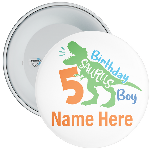 Personalised 5th Birthday Boy Dinosaur Birthday Badge