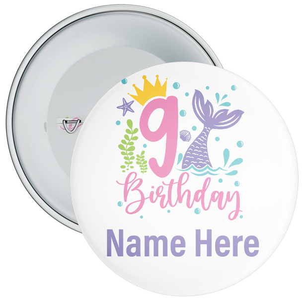 Personalised Mermaid 9th  Birthday Badge