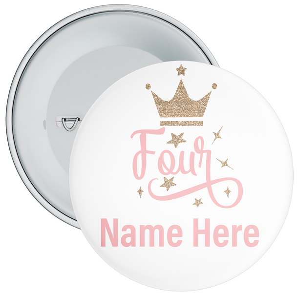 Pink Personalised Crown 4th Birthday Badge