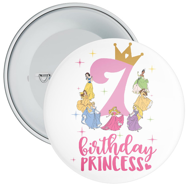 7th Birthday Princess Badge - Age 7 Badge - Pink - Girl