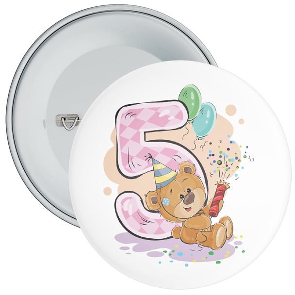 Teddy Bear 5th Birthday Badge - Age 5 Badge - Boy / Girl