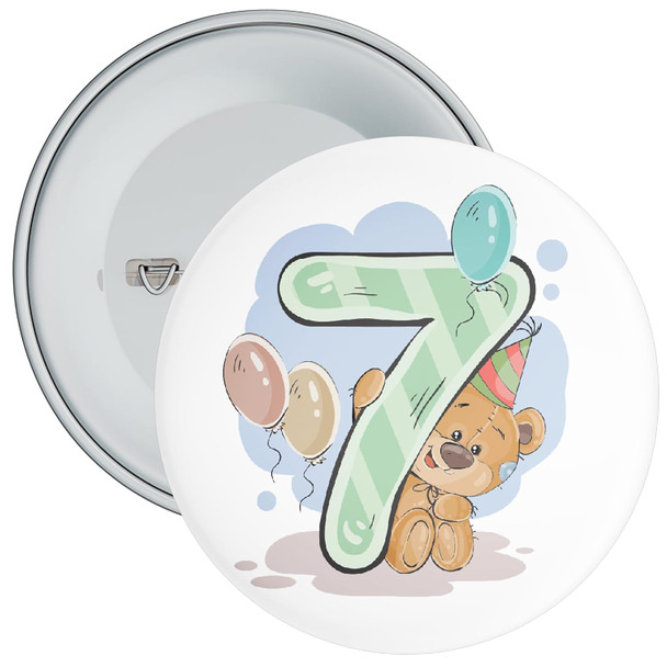 Teddy Bear 7th Birthday Badge - Age 7 Badge - Boy / Girl